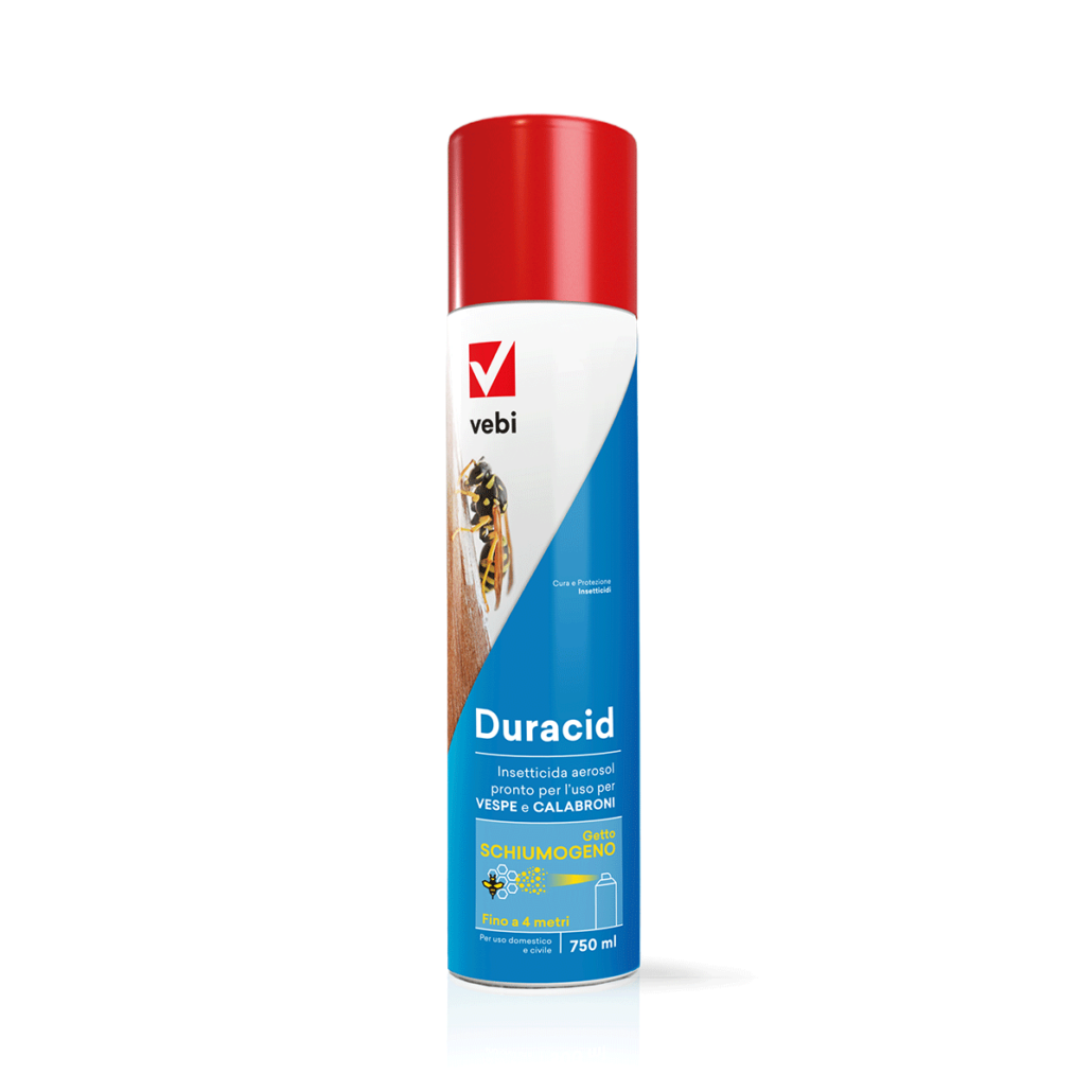 VEBI - Duracid Vespe e Calabroni | Insetticida Aerosol 750ml | Getto 4 Metri | Doppia Azione Abbattente + Residuale