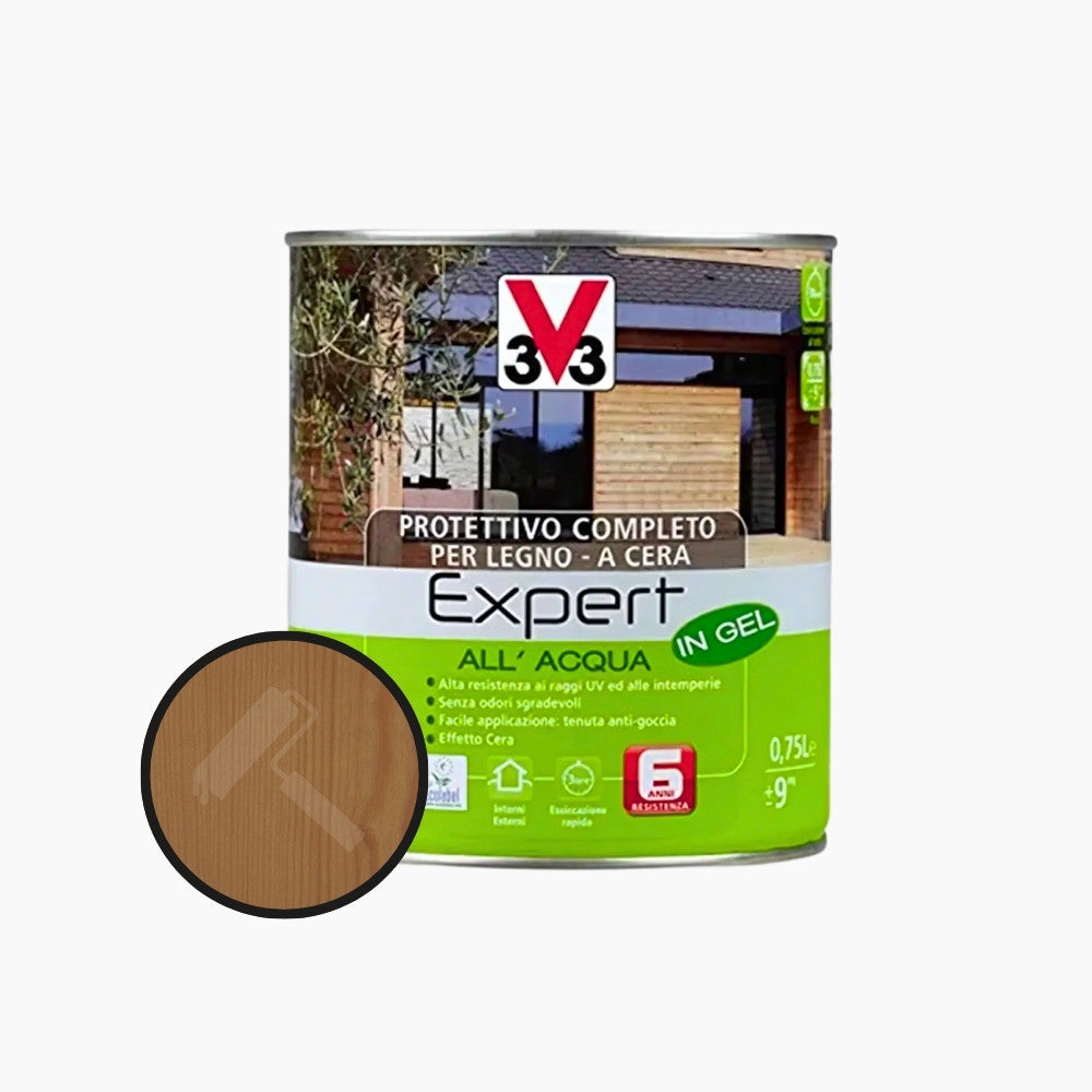 V33 Impregnante protettivo completo per legno Expert all'acqua in Gel effetto cera 0,75 LT