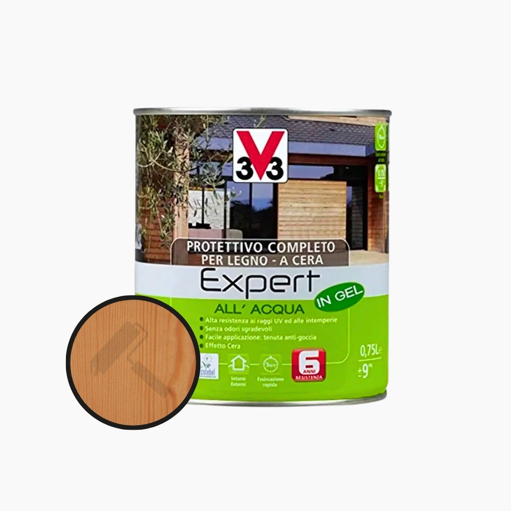 V33 Impregnante protettivo completo per legno Expert all'acqua in Gel effetto cera 0,75 LT