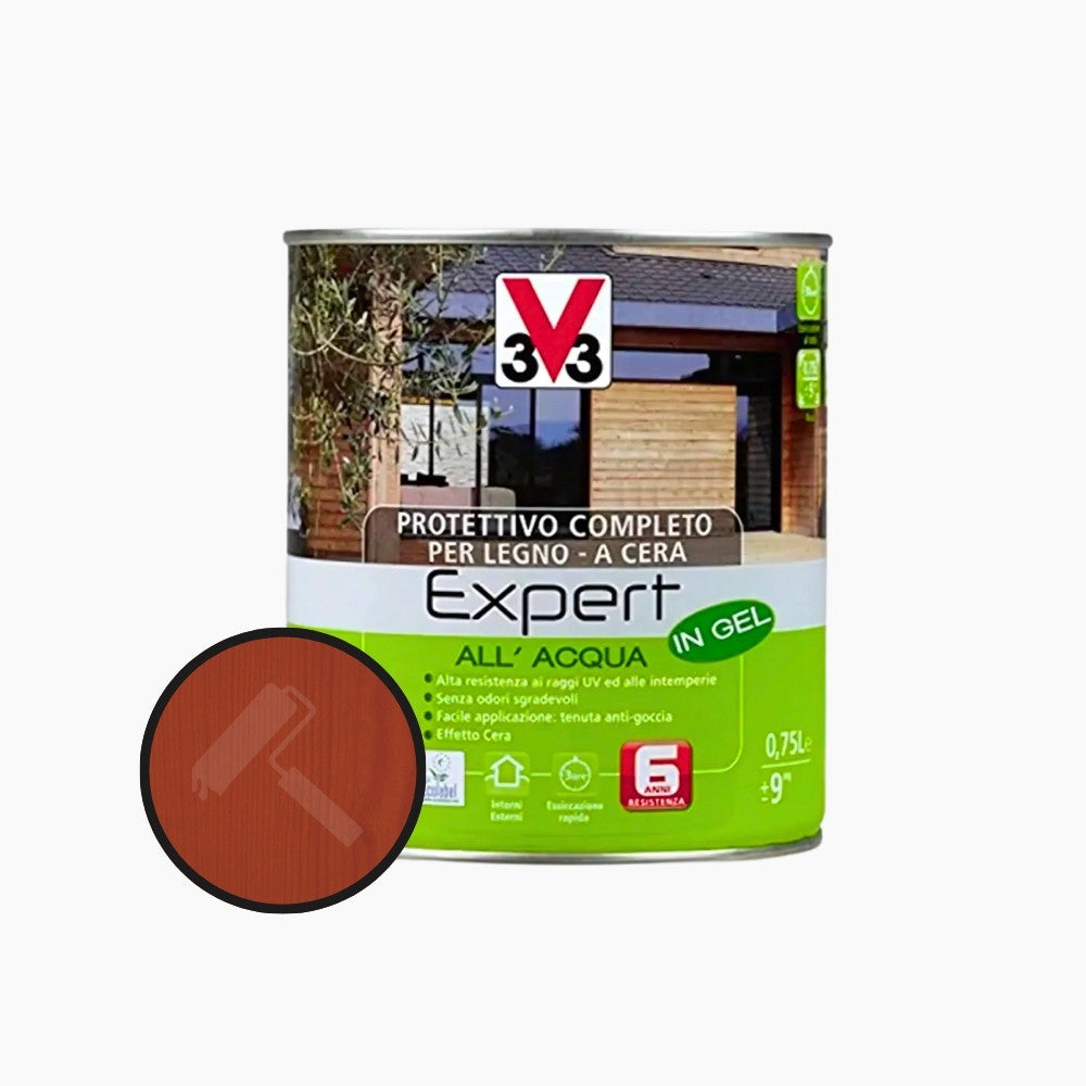 V33 Impregnante protettivo completo per legno Expert all'acqua in Gel effetto cera 0,75 LT
