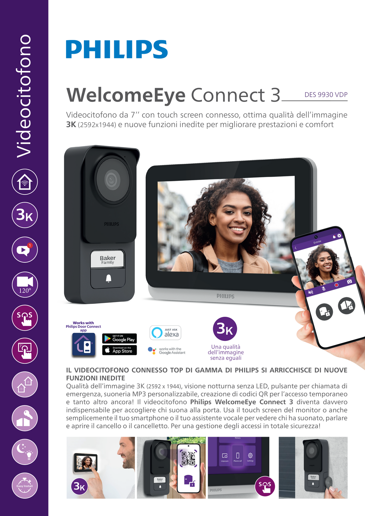 Philips Videocitofono Wi-Fi Monitor Touch Screen 7'' WelcomeEye Connect 3