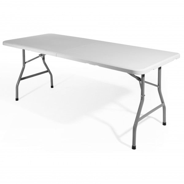 Tavolo richiudibile a valigia in resina bianco con struttura in ferro 180x70x74