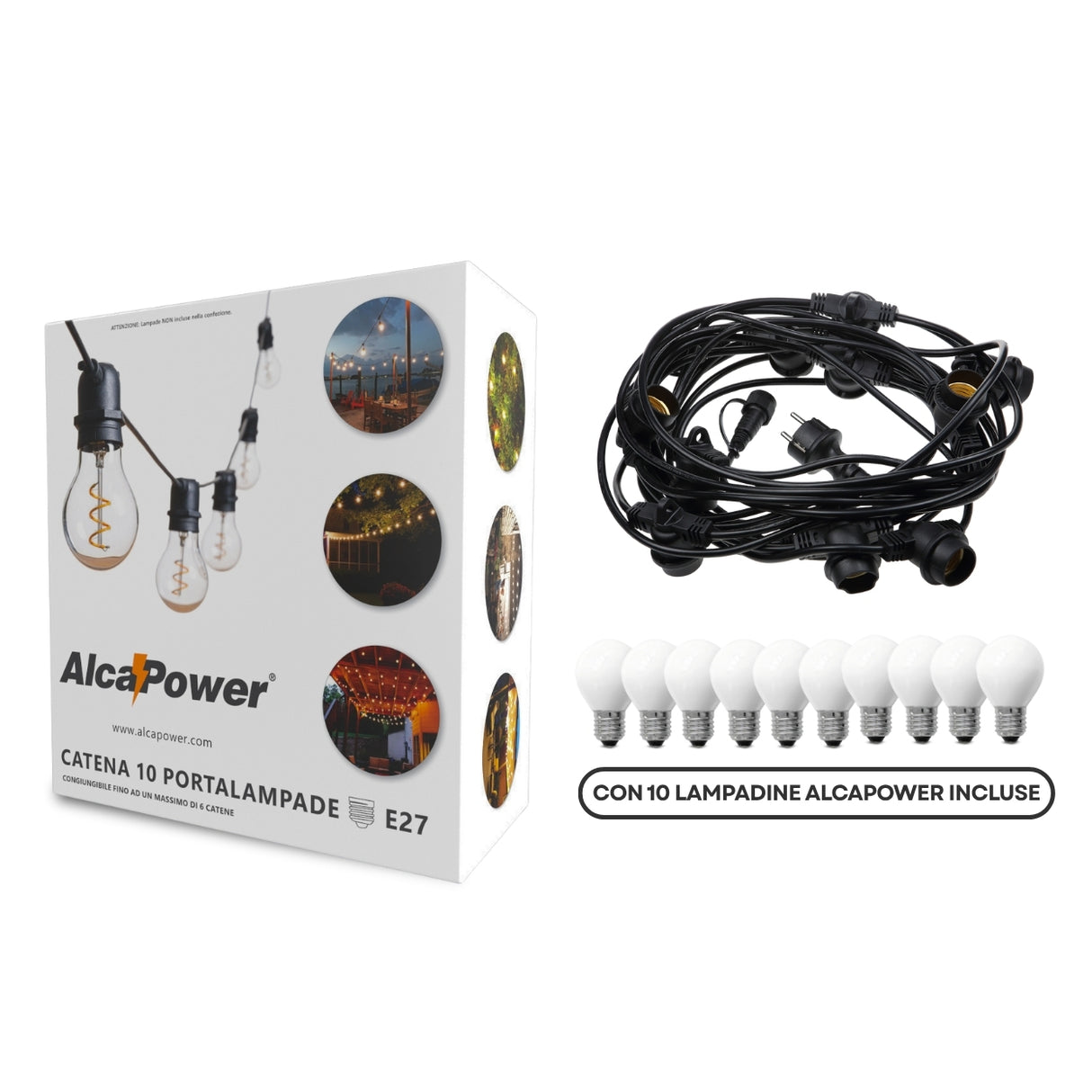 AlcaPower Catena Luminosa da Esterno con 10 Lampadine Incluse