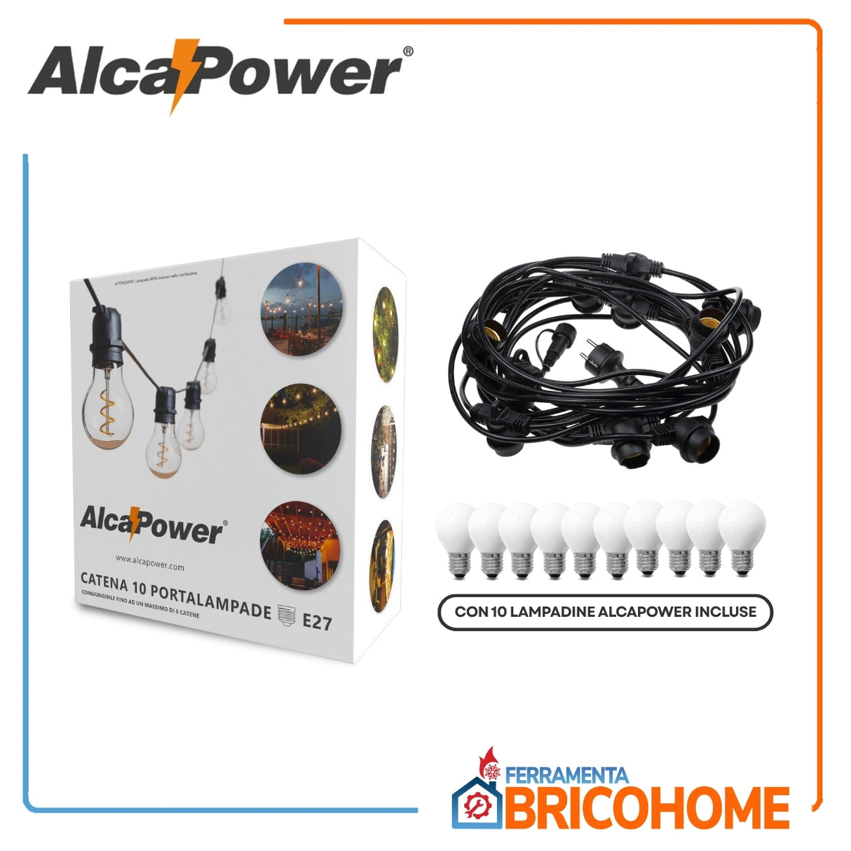 AlcaPower Catena Luminosa da Esterno con 10 Lampadine Incluse