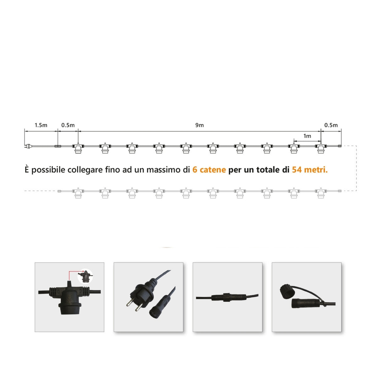 AlcaPower Catena Luminosa da Esterno con 10 Lampadine Incluse