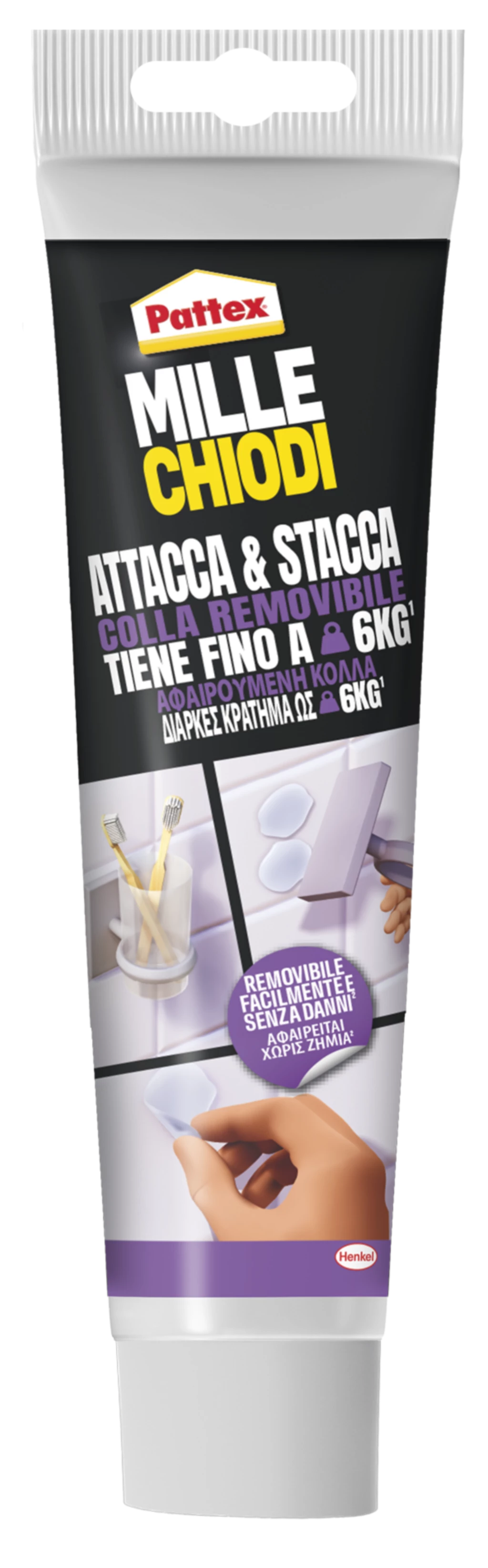 PATTEX - Millechiodi Attacca & Stacca | 44g | Trasparente | Rimovibile | 6kg | Impermeabile