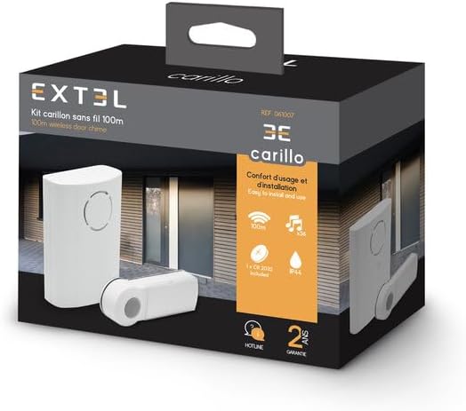 Suoneria campanello senza fili mobile o da fissare al muro Portata 100 m Extel Carillo