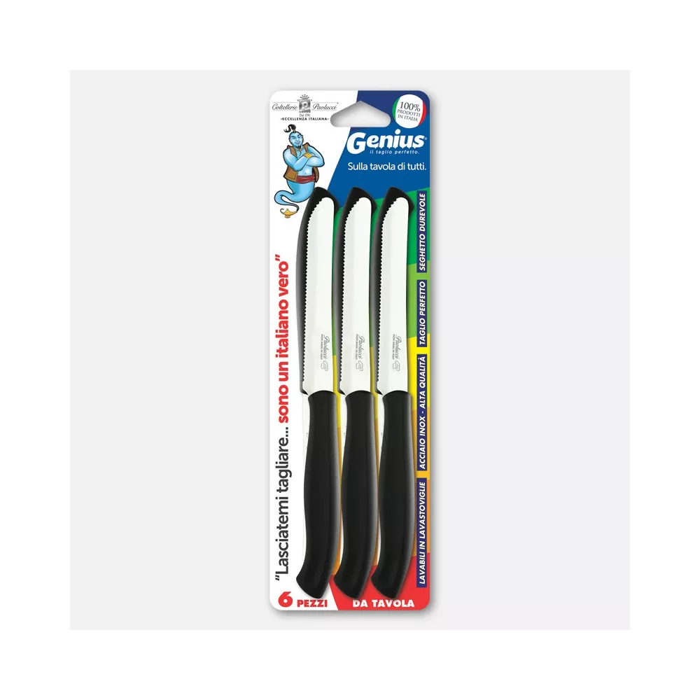 COLTELLERIE PAOLUCCI - Set 6 Coltelli da Tavola Lama Seghettata 11 cm GENIUS | Acciaio Inox | Made in Italy | Lavastoviglie | Manico Polipropilene