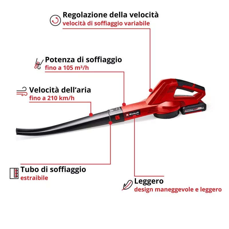 Einhell Soffiatore per foglie a batteria GC-CL 18 Li E Kit con 1 batteria da 2,0Ah