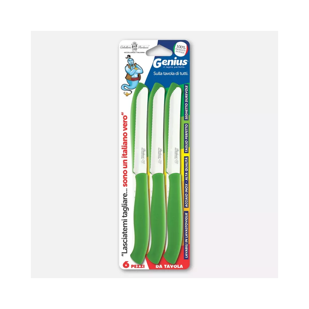 COLTELLERIE PAOLUCCI - Set 6 Coltelli da Tavola Lama Seghettata 11 cm GENIUS | Acciaio Inox | Made in Italy | Lavastoviglie | Manico Polipropilene