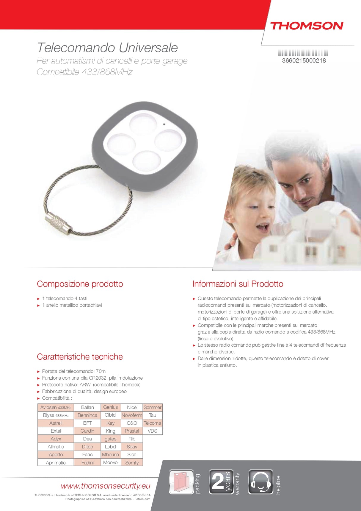 Telecomando per automazioni universale (compatibile con tutte le marche) Noé - Thomson