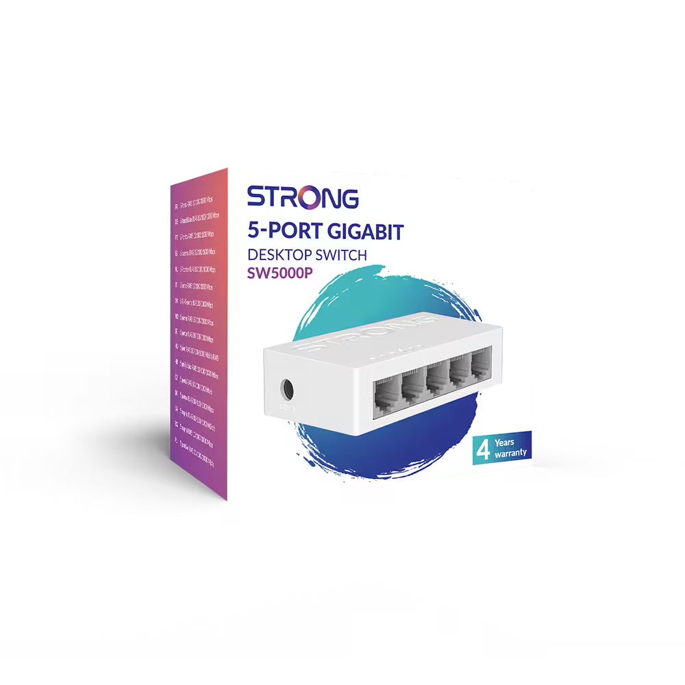 STRONG SW5000P – Switch Desktop Gigabit 5 Porte 10/100/1000 Mbps, Plug & Play, Plastica, Fanless