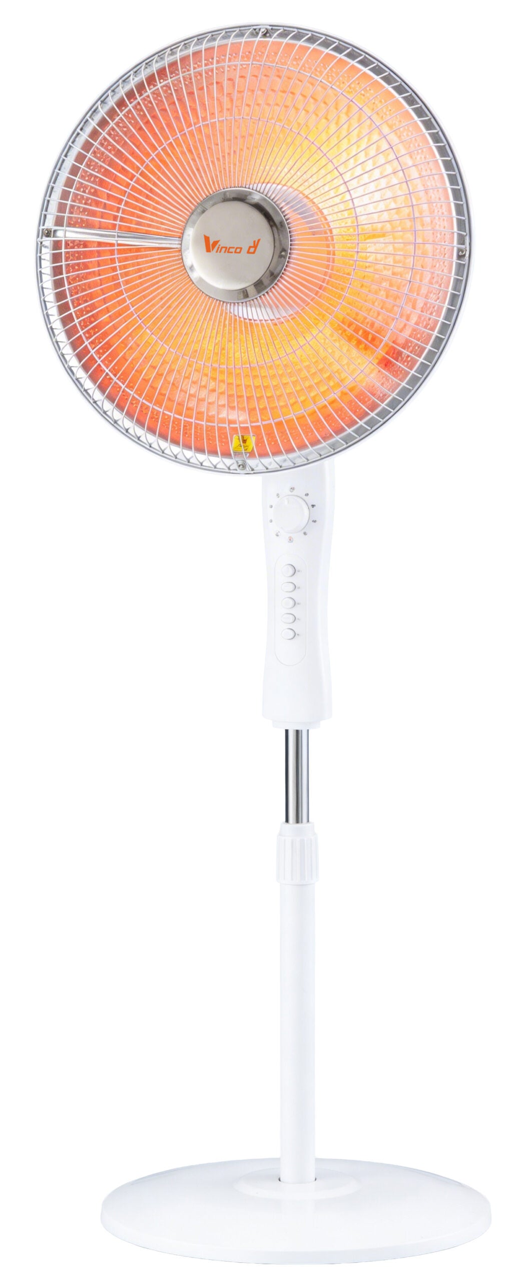 VINCO 70188 stufa a parabola Carbon Crystal 1000W su piantana bianca con griglia frontale