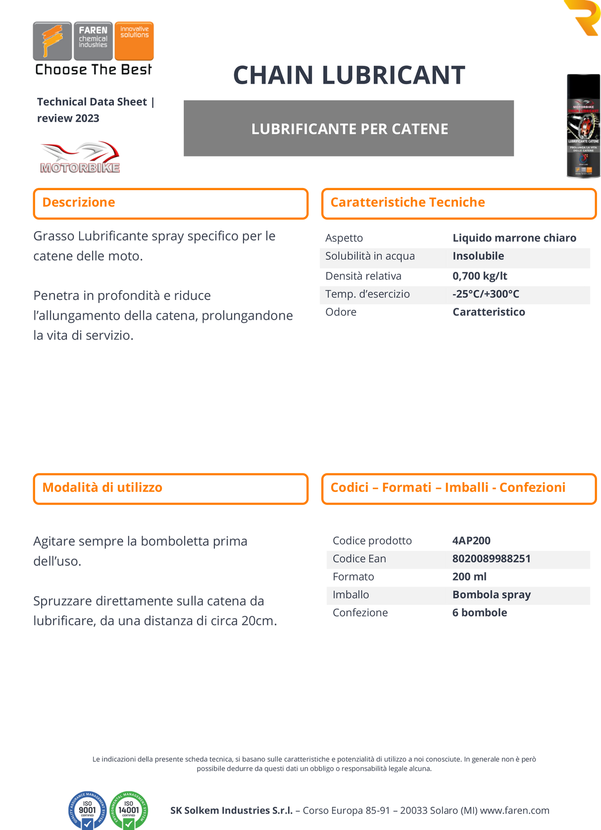 Grasso lubrificante spray per catena CHAIN LUBRICANT