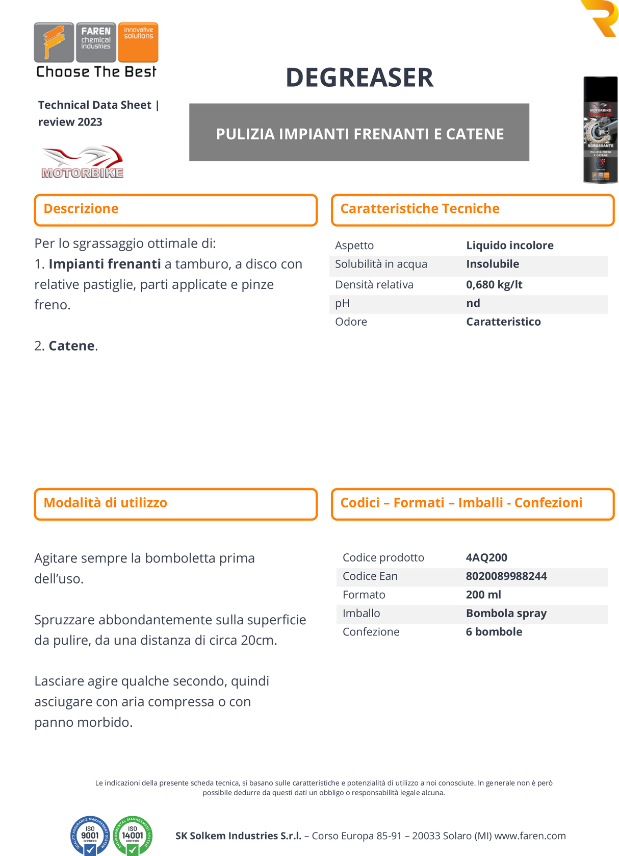 Pulitore impianti frenanti e catene DEGREASER