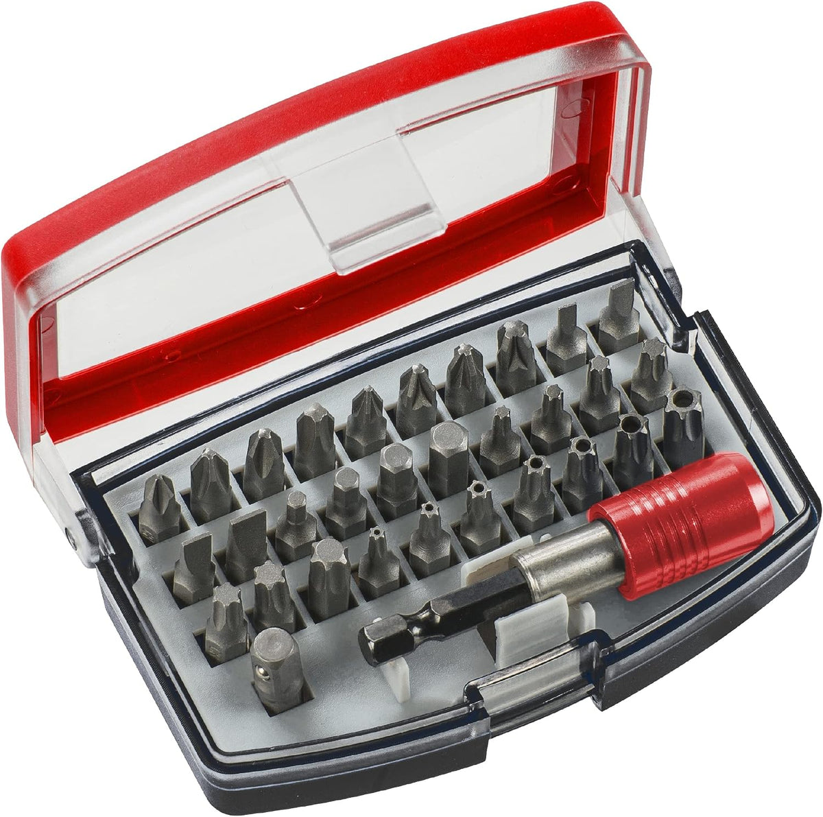 KWB 118490 set bit 32 pezzi custodia rossa chiusa vista laterale