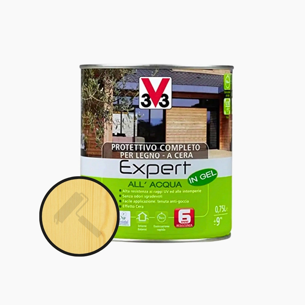 V33 Impregnante protettivo completo per legno Expert all'acqua in Gel effetto cera 0,75 LT