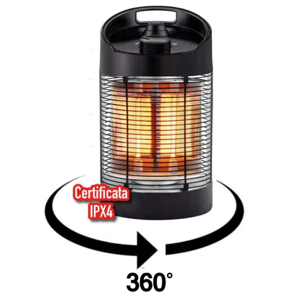 CFG ER016 stufa elettrica infrarossi fibra di carbonio 700W IPX4 oscillazione 360 gradi colore nero certificata IPX4