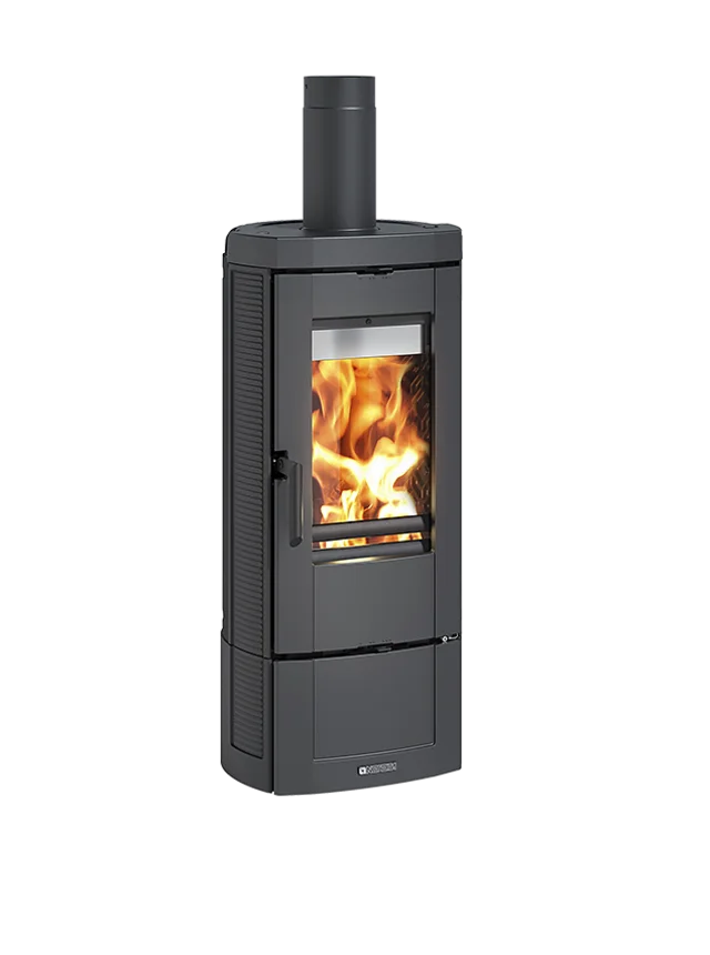 LA NORDICA CANDY EOS.165 stufa a legna in ghisa smaltata Nero Antracite con vetro frontale e tubo superiore