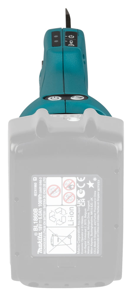 MAKITA DUP181Z vista posteriore con batteria illustrativa esclusa