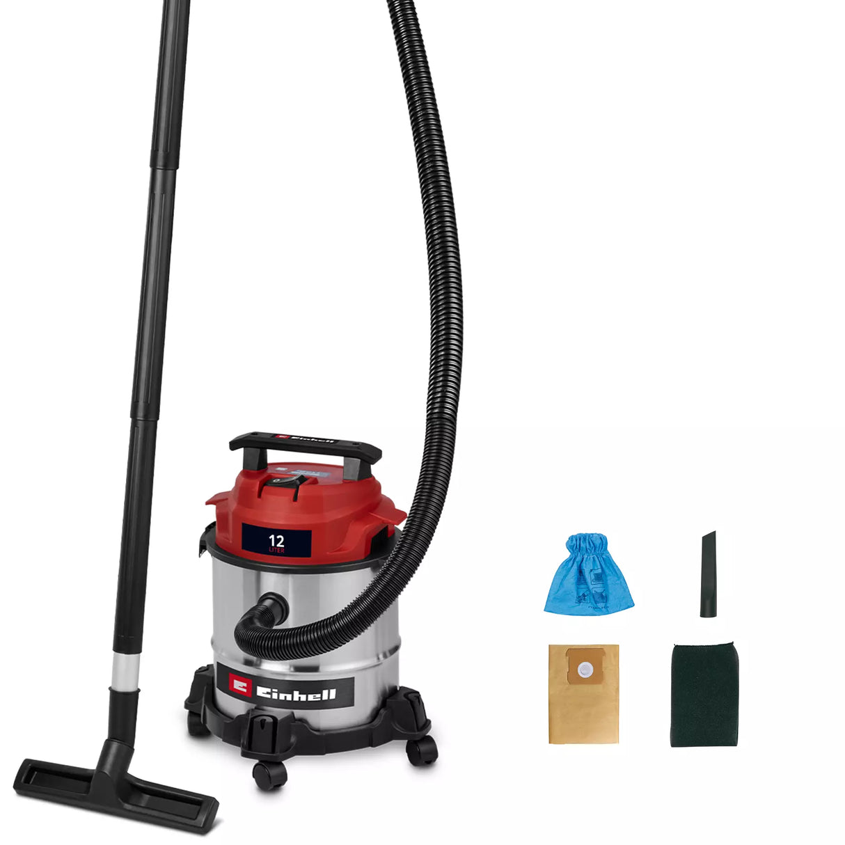 EINHELL Aspiratore Solidi e Liquidi TC-VC 1240 S | 950W | 180mbar | Serbatoio Inox 12L | Attacco Soffiaggio