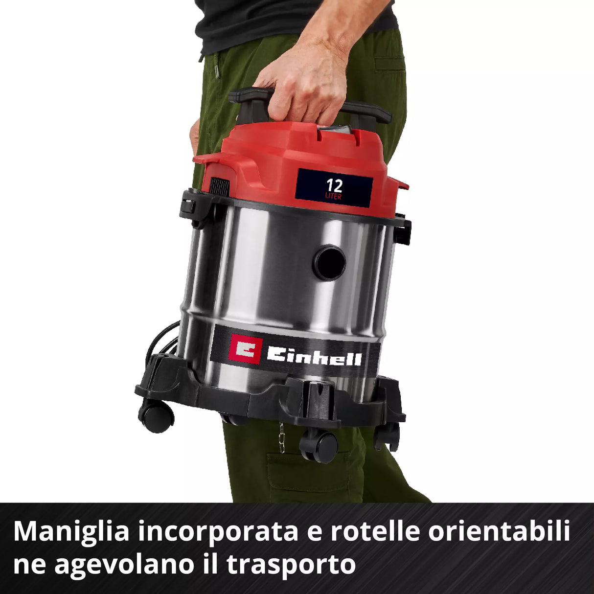 EINHELL Aspiratore Solidi e Liquidi TC-VC 1240 S | 950W | 180mbar | Serbatoio Inox 12L | Attacco Soffiaggio