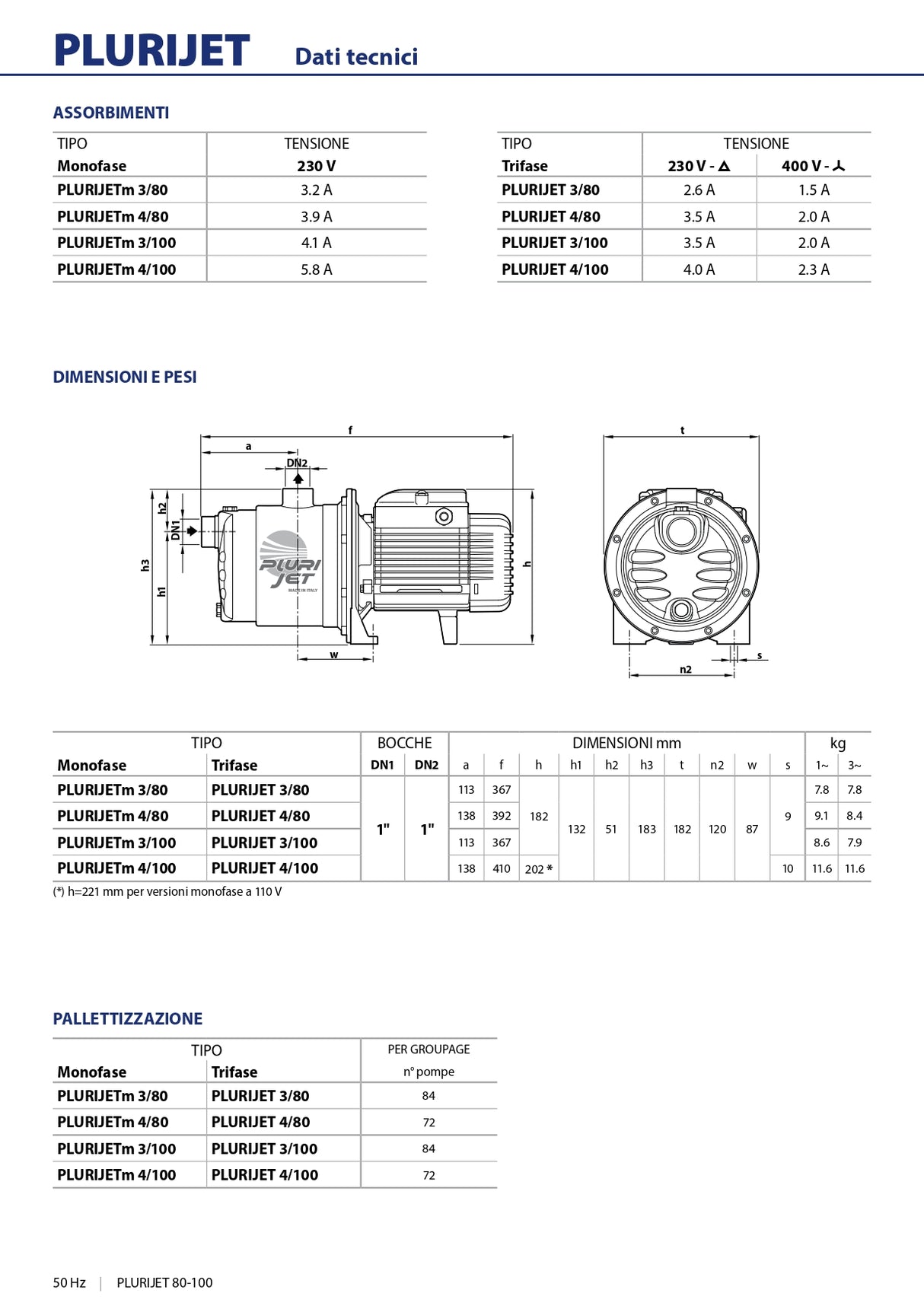 Pedrollo PLURIJETm 4/80 0,75 PS leise selbstansaugende Elektropumpe mit mehreren Laufrädern