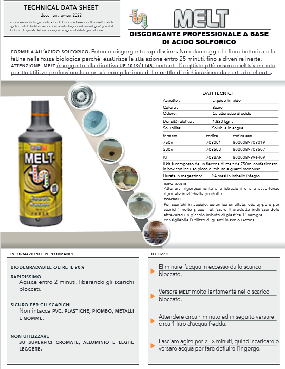 Faren MELT Disgorgante professionale a base di acido solforico 750ml