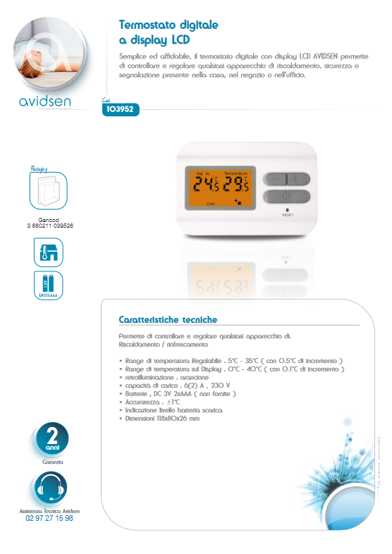 AVIDSEN LCD digital thermostat