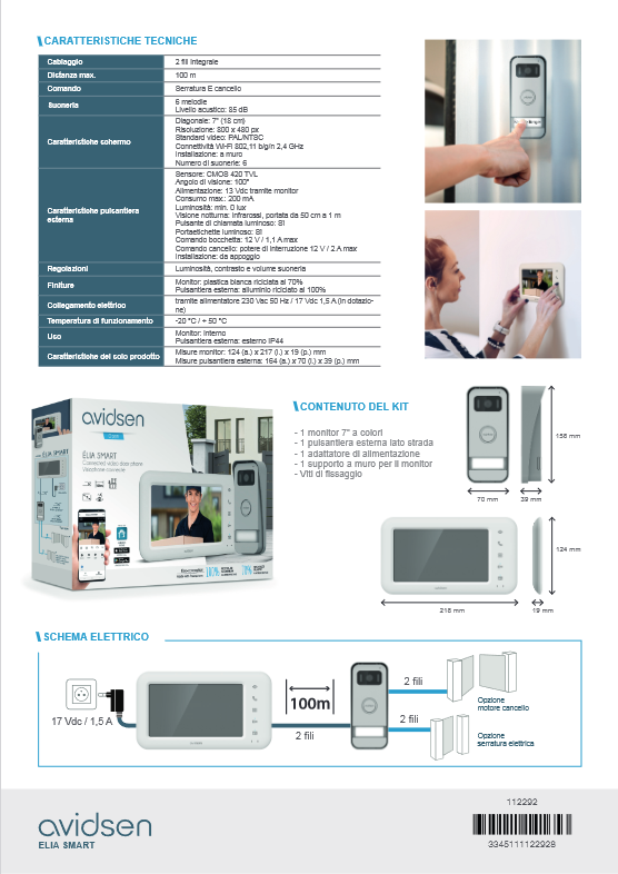 Avidsen Home Videocitofono connesso Elia Smart