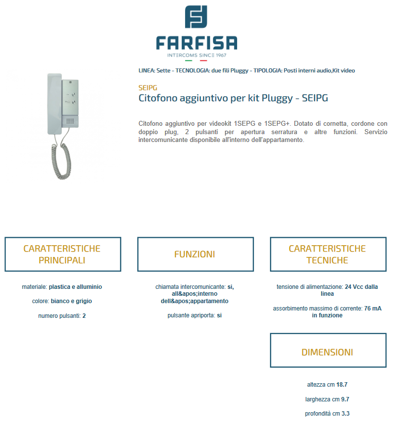 Zusätzliche Gegensprechanlage für Pluggy-Kit - SEIPG FARFISA