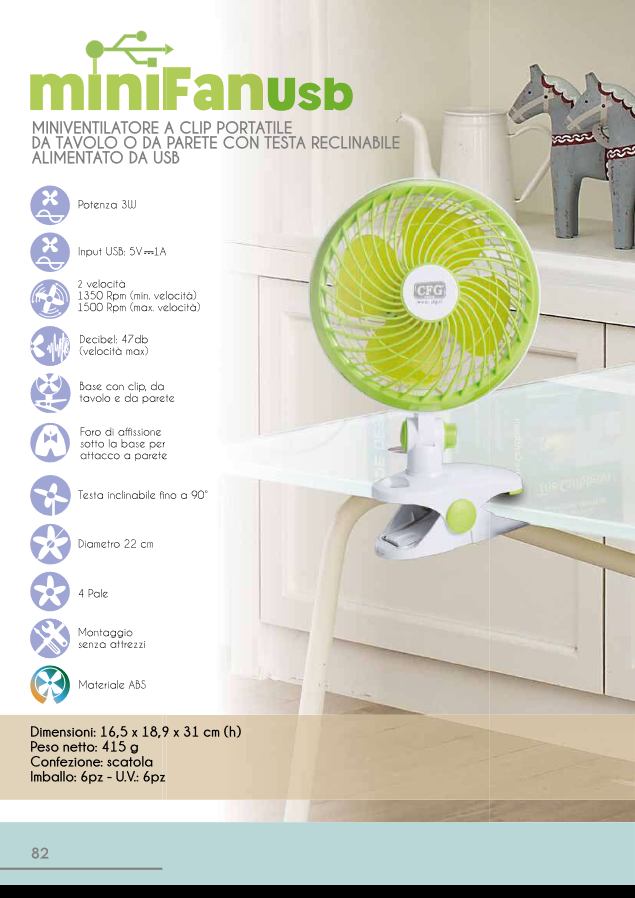 Ventilatore portatile con clip e base - Mini Fan usb