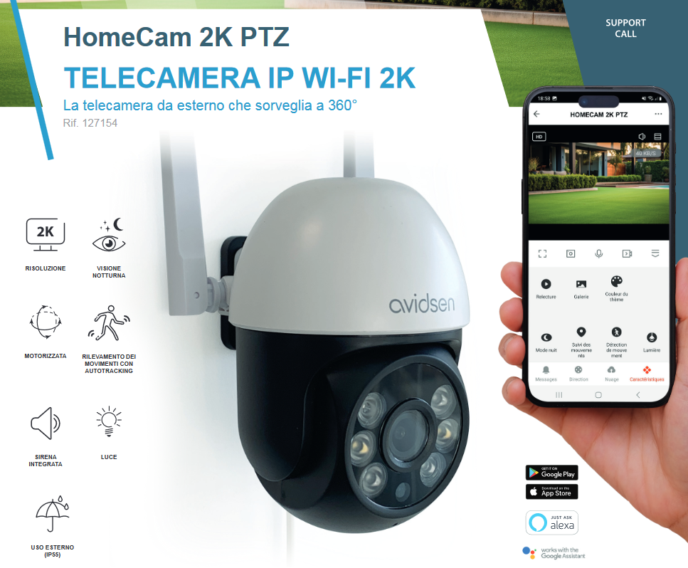 Avidsen Telecamera IP per esterno motorizzata WI-FI Full HD 1080p HomeCam 3PTZ