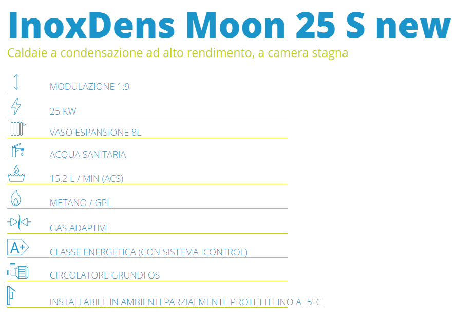 Caldaia a Condensazione Savio InoxDens Moon 25 S – 25kW, Metano/GPL, Kit Fumi Incluso, Classe A+