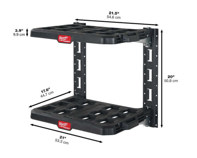 MILWAUKEE PACKOUT Scaffalatura Mobile - cassette agganciate al sistema a parete