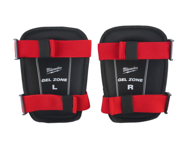 MILWAUKEE 4932478137 retro ginocchiere con zona gel, doppie cinghie rosse e indicazioni L e R