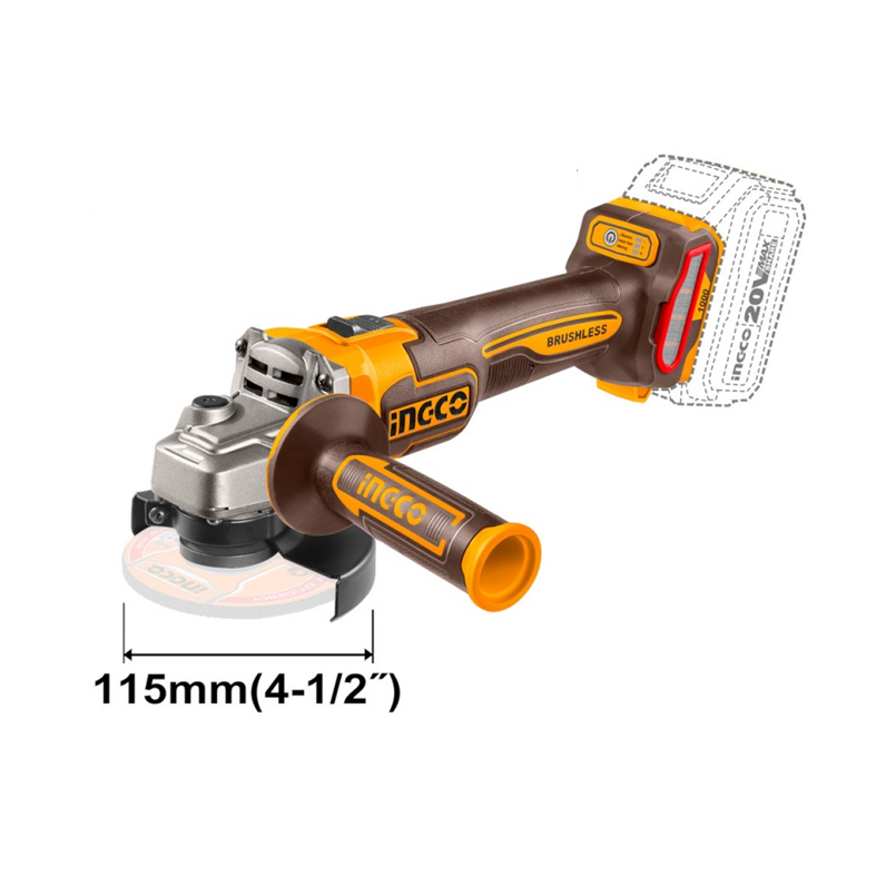 INGCO Smerigliatrice angolare 115mm a batteria 20V 1000W Brushless Solo Corpo
