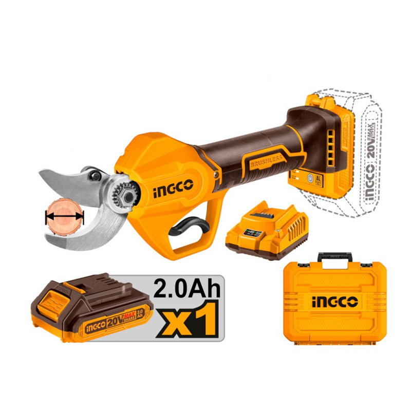 INGCO Forbici da pota a batteria 20V con batteria e carica batteria - taglio Ø30