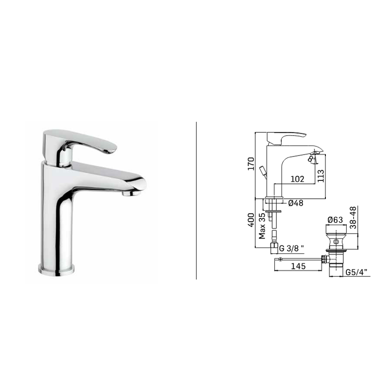 Mamoli Miscelatore per lavabo finitura cromata con scarico Smile