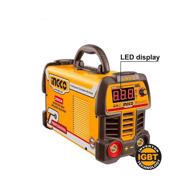 INGCO - Saldatrice Inverter MMA ING-MMA20069E | 200A | IGBT | Display LED | Elettrodi 1,6-4mm | Kit Completo
