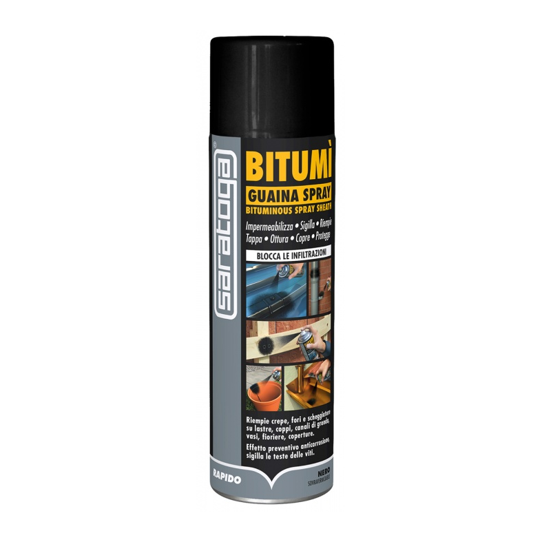 BITUMÌ SARATOGA Guaina Spray Impermeabilizzante 500ml – Protezione Rapida per Tetti, Terrazzi e Muri