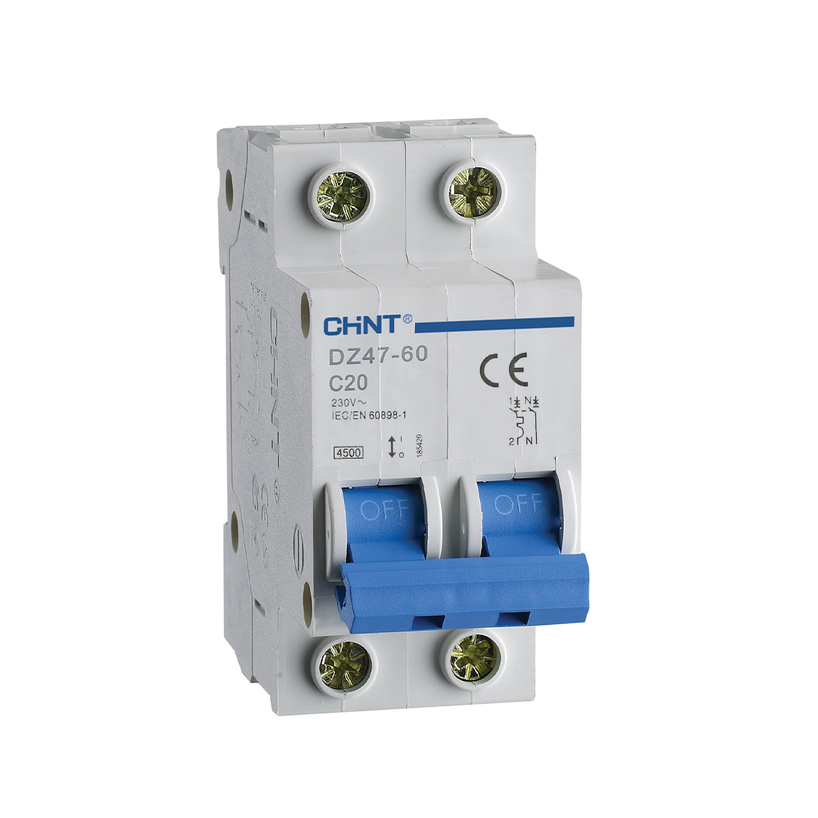 2-module circuit breaker - 1P+N 4.5kA Curve C - CHINT