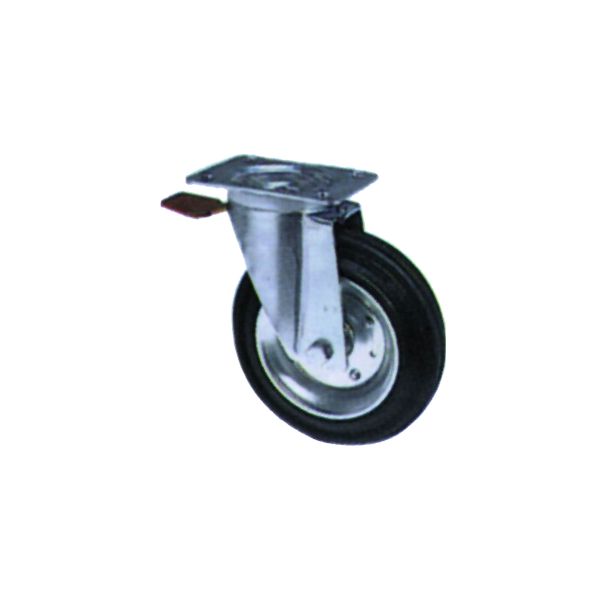 Ruota gommata girevole con freno e piastra 80x24mm