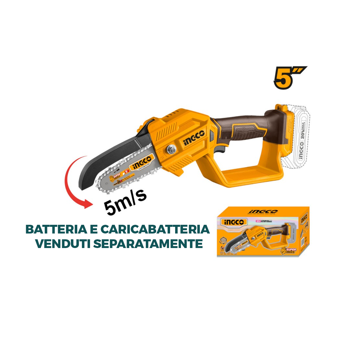 INGCO Elettrosega a batteria con barra da 13cm 20v nuda ( solo corpo )