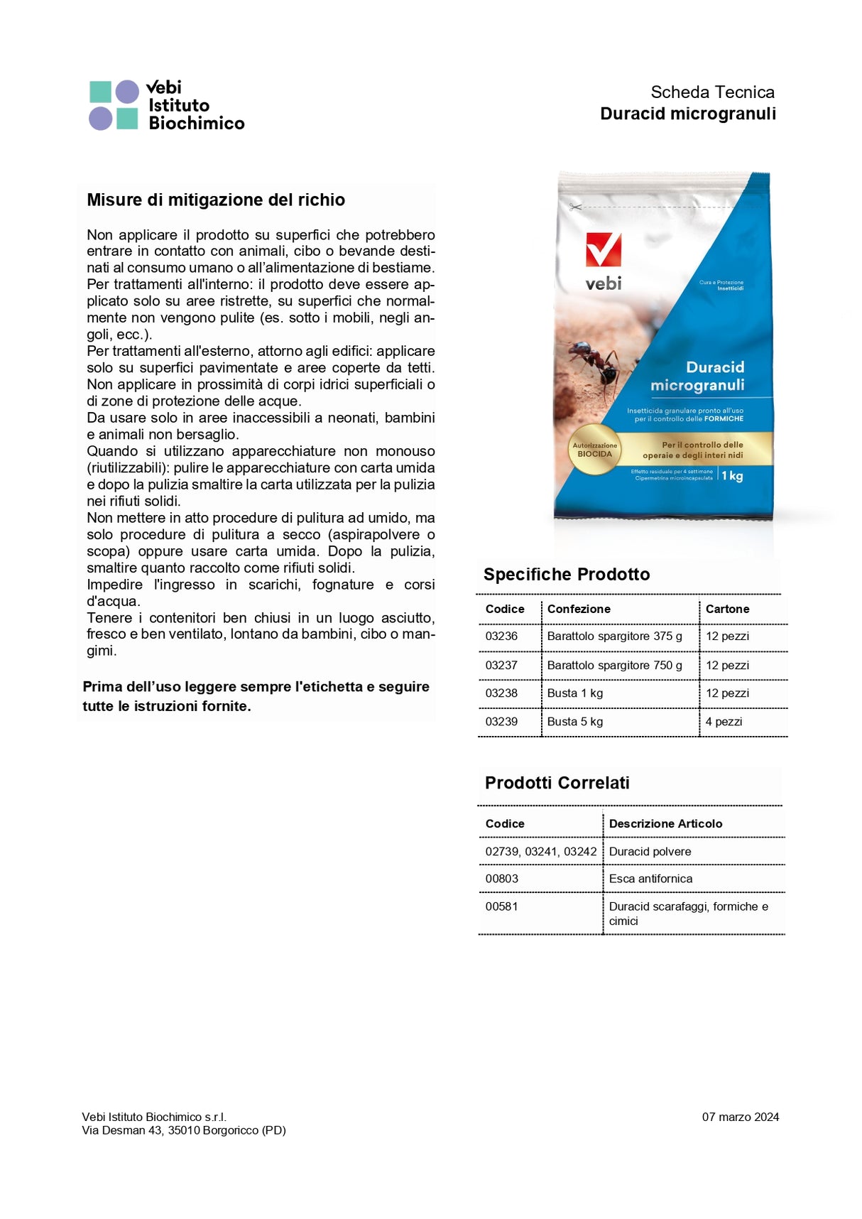 Microgranular insecticide for ants and insects 1 KG DURACID VEBI
