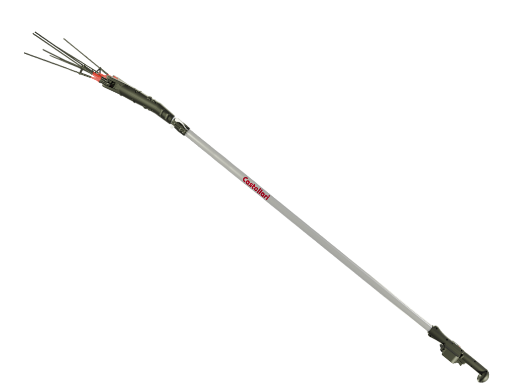 CASTELLARI VERTIGO L 18 12V vista laterale dell'abbacchiatore a batteria con asta 2,4–3 m