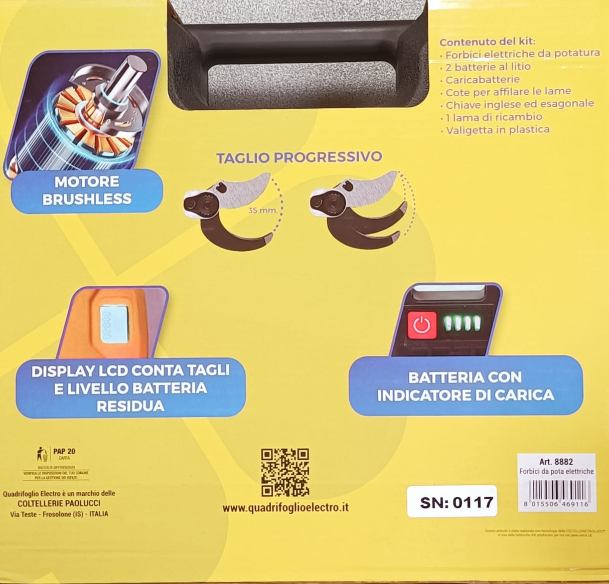 Quadrifoglio Forbici da pota a batteria 21V con 2 batterie e carica batteria - taglio Ø35