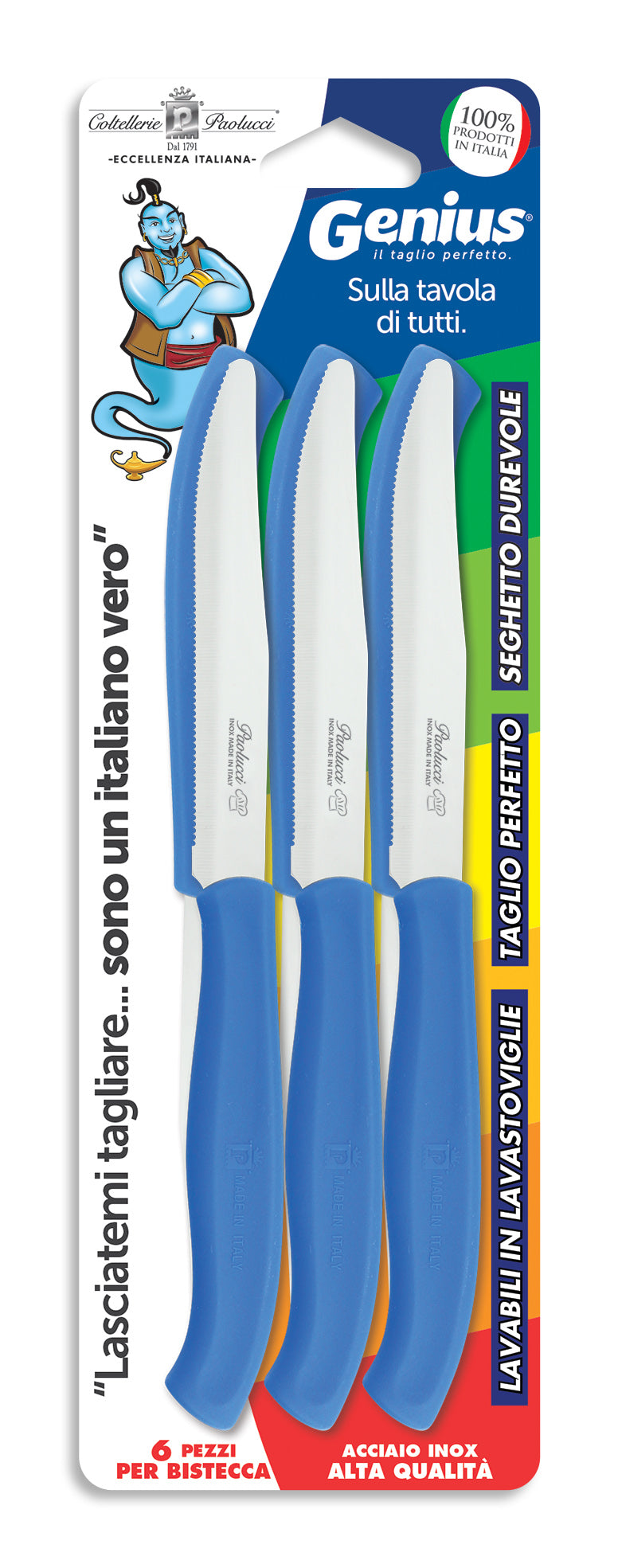 Coltellerie Paolucci Set 6 coltelli per bistecca lama seghettata cm.11 GENIUS