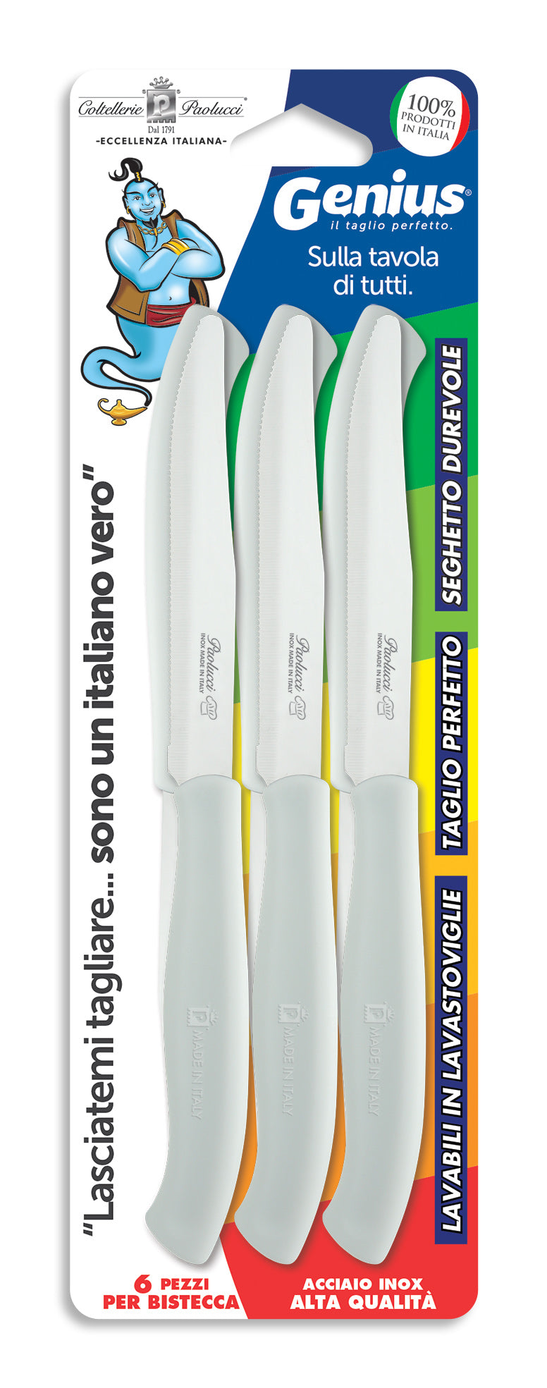 Coltellerie Paolucci Set 6 coltelli per bistecca lama seghettata cm.11 GENIUS