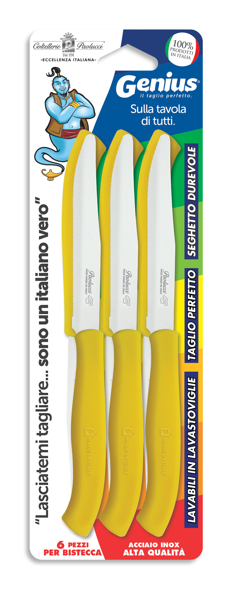 Coltellerie Paolucci Set 6 coltelli per bistecca lama seghettata cm.11 GENIUS